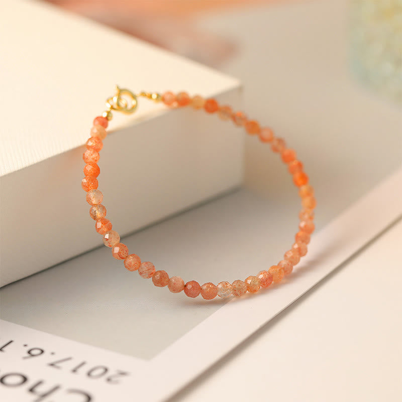 Bracelet de richesse en cuivre plaqué or 14 carats avec perles ultra-fines en pierre de soleil de 3 mm et Buddha Stones