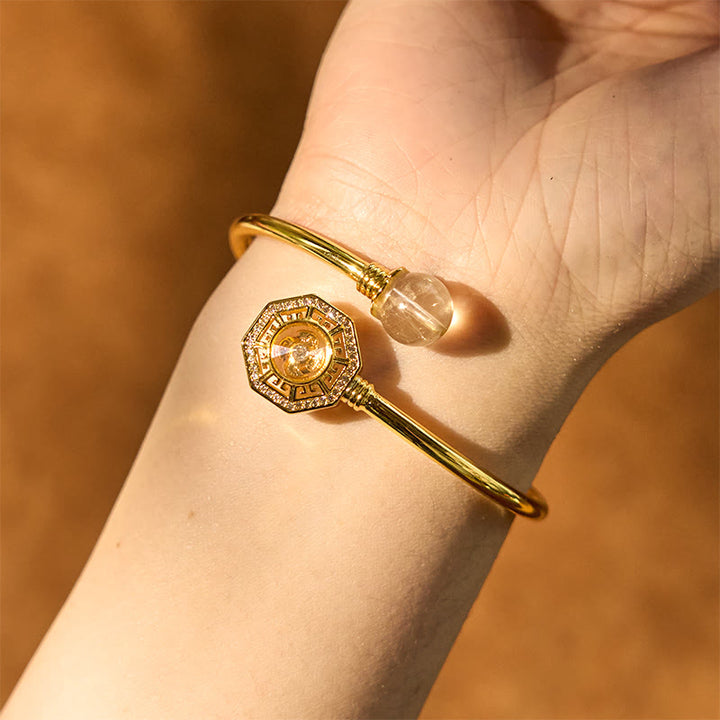 Bracelet Feng Sheng Shui Qi Courage Buddha Stones Quartz rutile Cuivre Laiton Moulin à vent rotatif