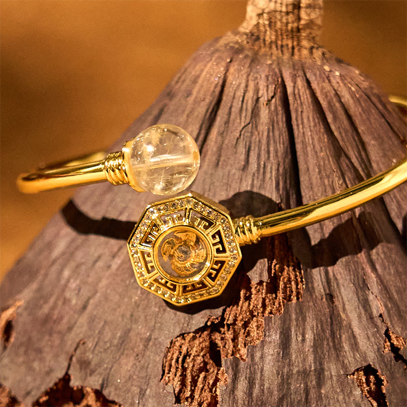 Bracelet Feng Sheng Shui Qi Courage Buddha Stones Quartz rutile Cuivre Laiton Moulin à vent rotatif