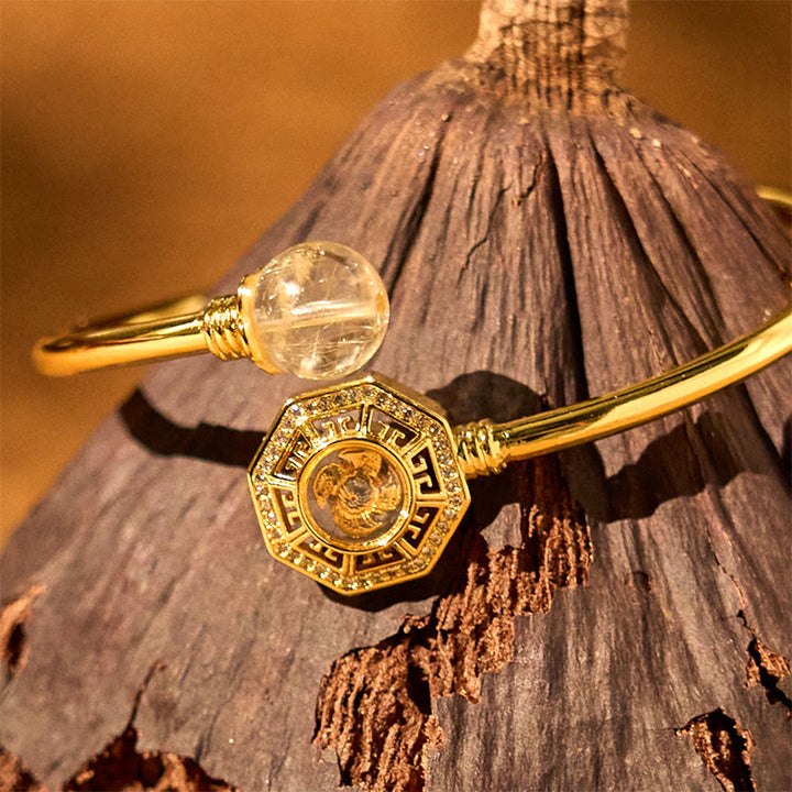 Bracelet Feng Sheng Shui Qi Courage Buddha Stones Quartz rutile Cuivre Laiton Moulin à vent rotatif