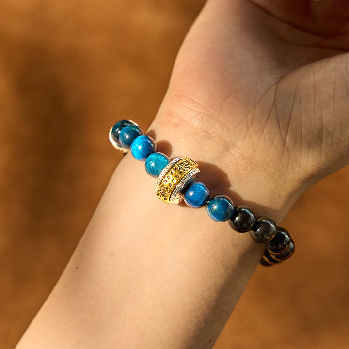Bracelet de protection œil de tigre bleu en obsidienne argentée et brillante de Buddha Stones