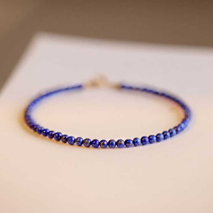 Bracelet équilibre en perles ultra-fines de lazurite et de lapis-lazuli Buddha Stones - Perles rondes de 2,5 mm - 16 cm - image 10