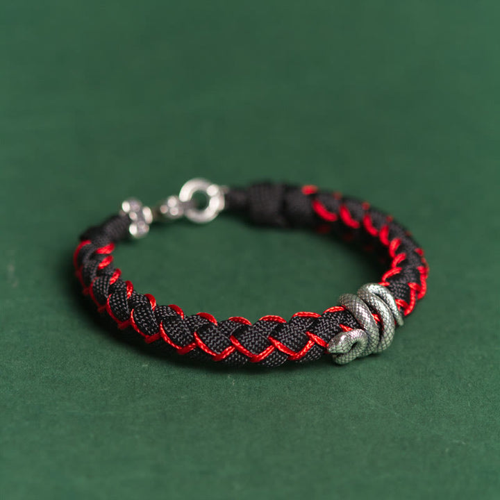 Bracelet tressé de protection en argent sterling 999 Buddha Stones Année du serpent