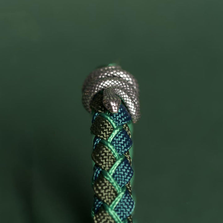 Bracelet tressé de protection en argent sterling 999 Buddha Stones Année du serpent