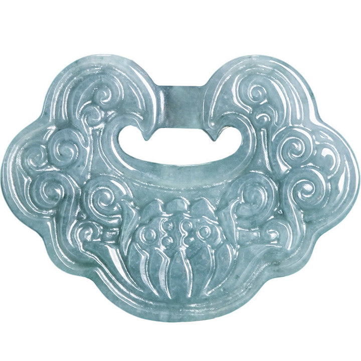 Collier pendentif en jade sculpté en forme de lotus avec Buddha Stones Ruyi Abondance Prospérité Abondance