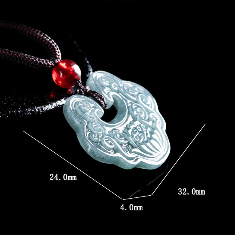 Collier pendentif en jade sculpté en forme de lotus avec Buddha Stones Ruyi Abondance Prospérité Abondance