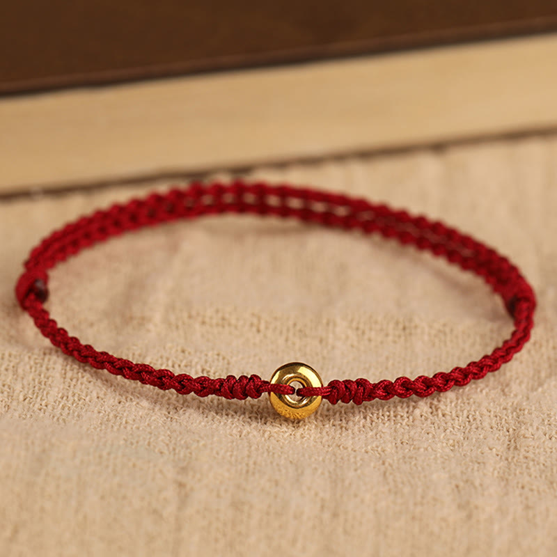 Bracelet de Buddha Stones tressé en or 999 avec petite boucle de paix et cordon rouge pour protection et chance - image 1