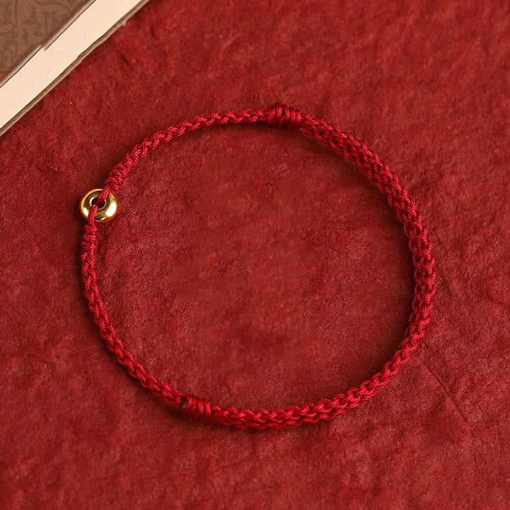 Bracelet de Buddha Stones tressé en or 999 avec petite boucle de paix et cordon rouge pour protection et chance - image 3