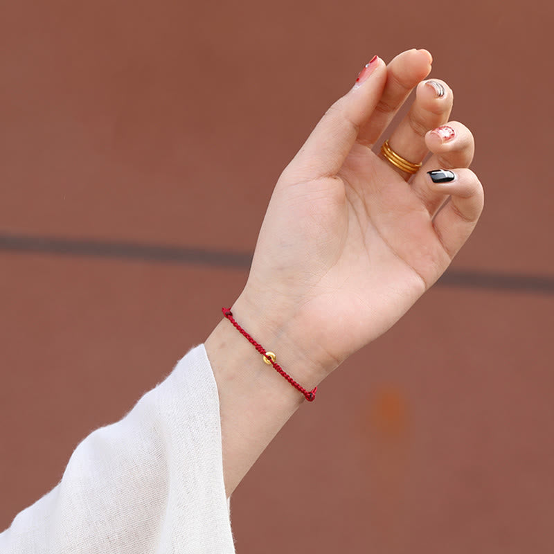 Bracelet de Buddha Stones tressé en or 999 avec petite boucle de paix et cordon rouge pour protection et chance - image 4