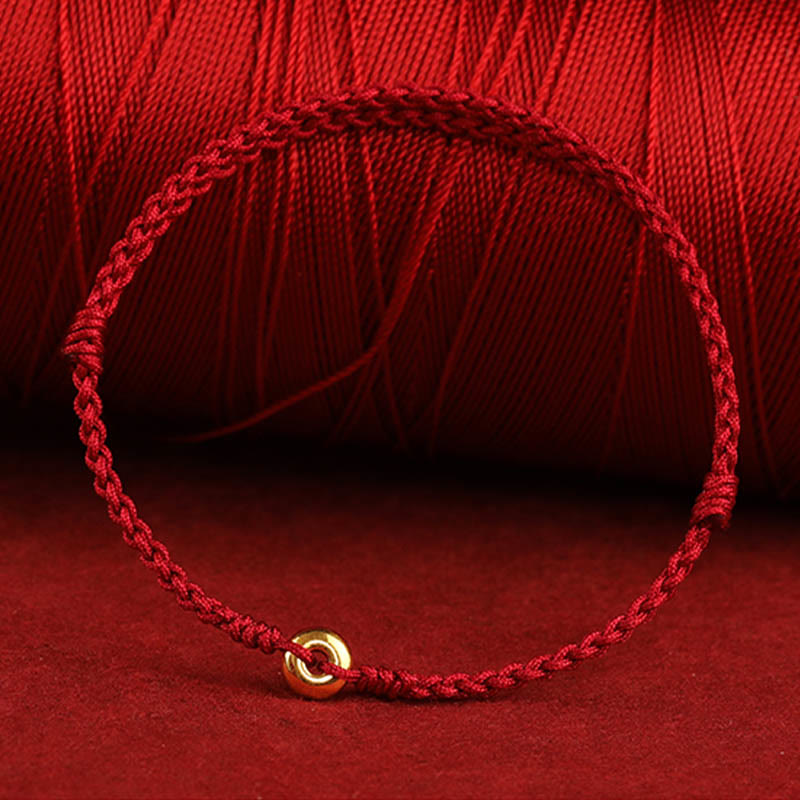 Bracelet de Buddha Stones tressé en or 999 avec petite boucle de paix et cordon rouge pour protection et chance - image 2