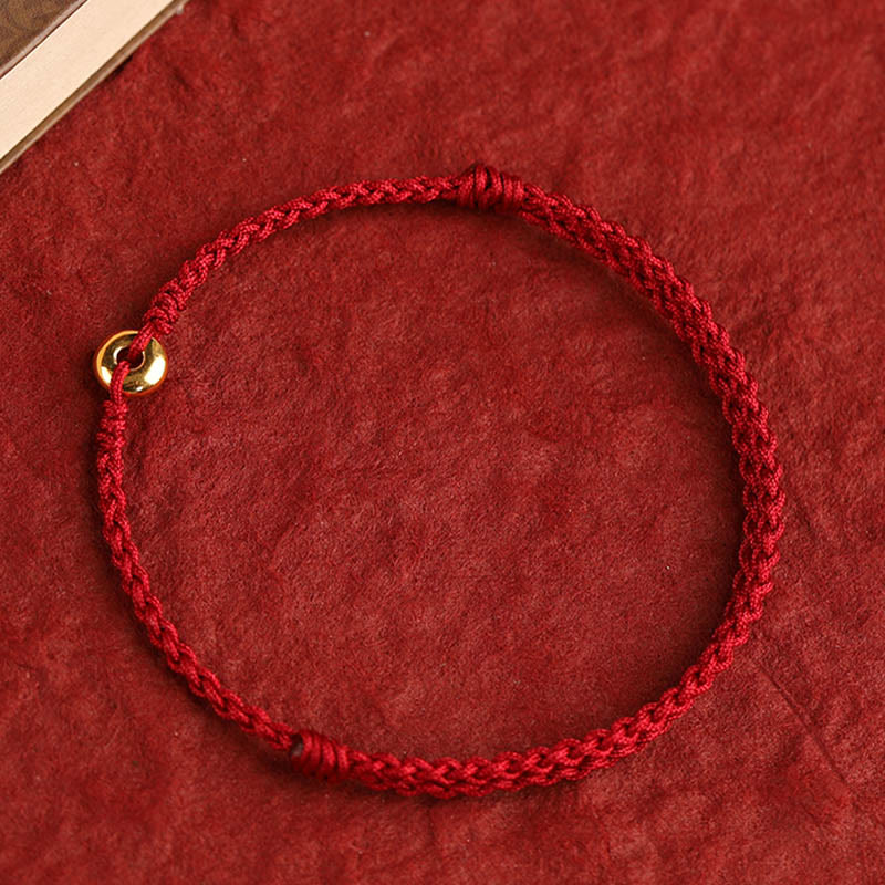 Bracelet de Buddha Stones tressé en or 999 avec petite boucle de paix et cordon rouge pour protection et chance - image 13