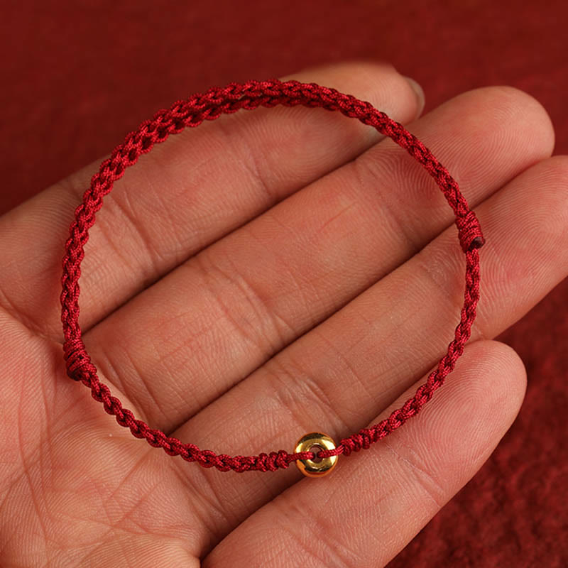Bracelet de Buddha Stones tressé en or 999 avec petite boucle de paix et cordon rouge pour protection et chance - image 17