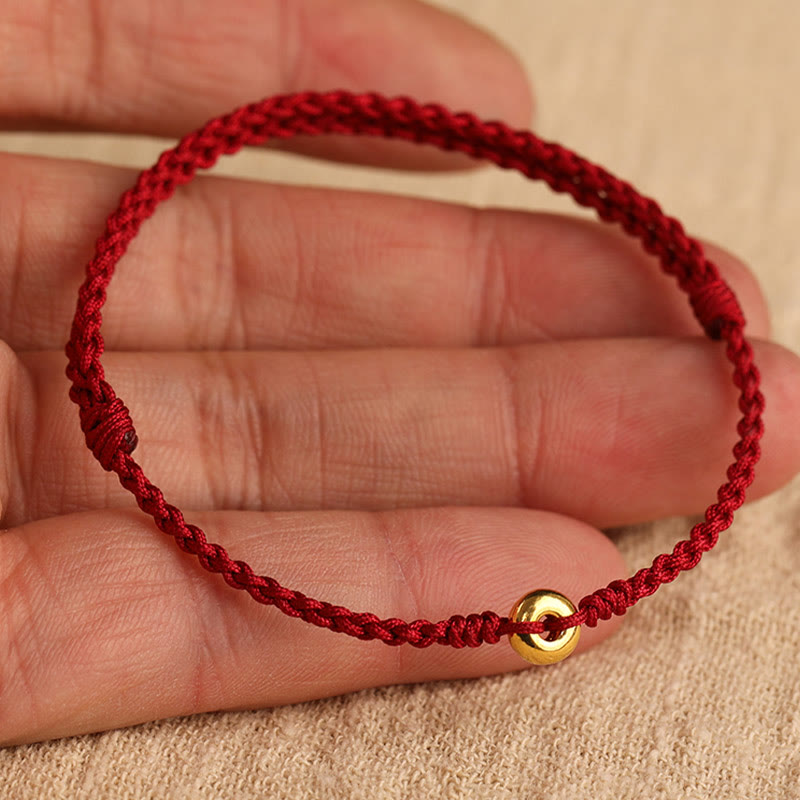 Bracelet de Buddha Stones tressé en or 999 avec petite boucle de paix et cordon rouge pour protection et chance - image 16