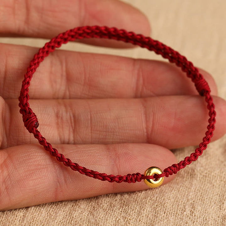 Bracelet de Buddha Stones tressé en or 999 avec petite boucle de paix et cordon rouge pour protection et chance - image 16