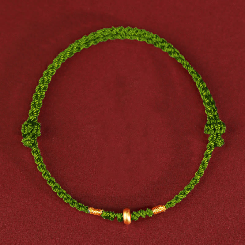 Bracelet de cheville tressé en perles porte-bonheur en or 999 avec Buddha Stones - Bracelet de cheville en or 999 (circonférence 19-23 cm) - Corde verte - image 10