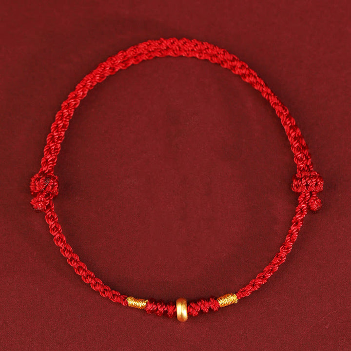 Bracelet de cheville tressé en perles porte-bonheur en or 999 avec Buddha Stones - Bracelet de cheville en or 999 (circonférence 19-23 cm) - Corde rouge - image 8
