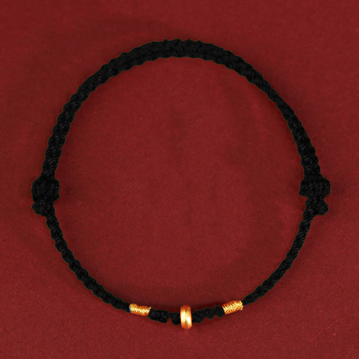 Bracelet de cheville tressé en perles porte-bonheur en or 999 avec Buddha Stones - Bracelet de cheville en or 999 (circonférence 19-23 cm) - Corde noire - image 9