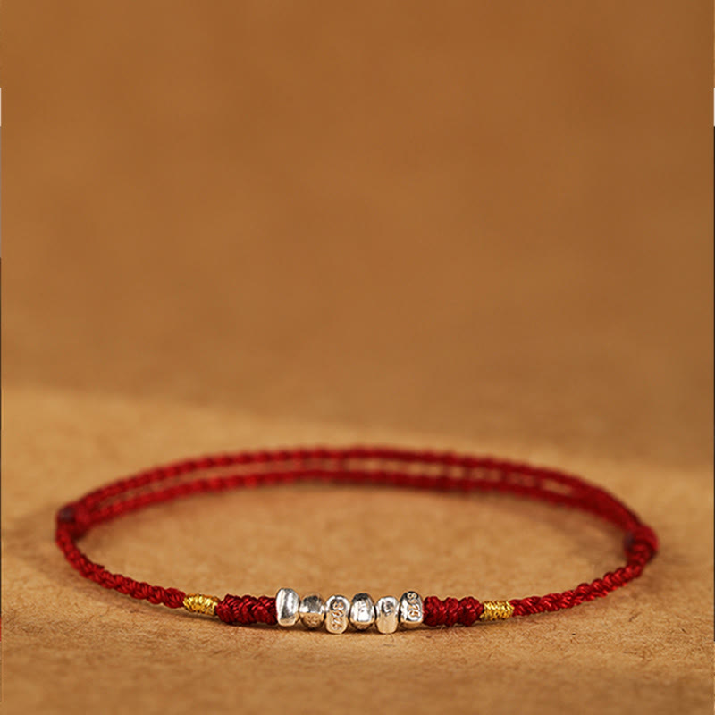 Bracelet de cheville tressé ultra fin en argent sterling 925 Buddha Stones et protection contre la chance