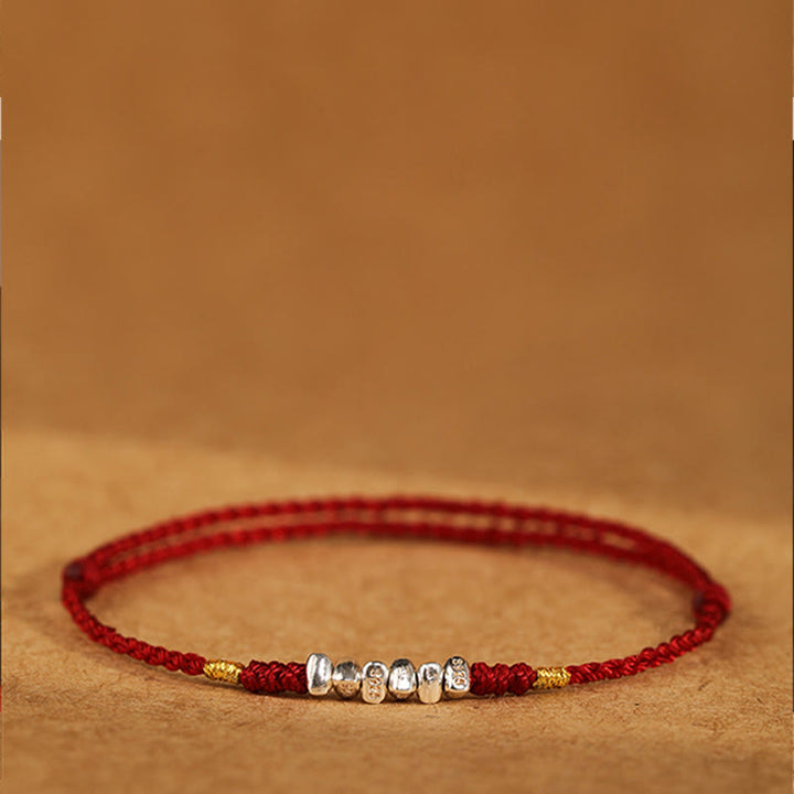 Bracelet de cheville tressé ultra fin en argent sterling 925 Buddha Stones et protection contre la chance