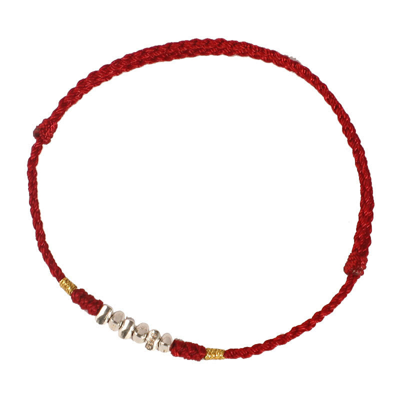 Bracelet de cheville tressé ultra fin en argent sterling 925 Buddha Stones et protection contre la chance