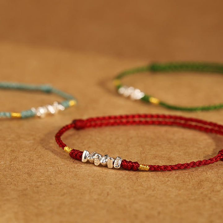 Bracelet de cheville tressé ultra fin en argent sterling 925 Buddha Stones et protection contre la chance