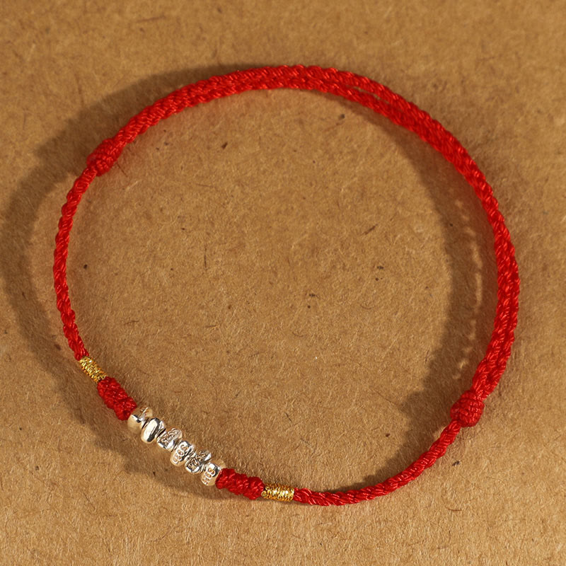 Bracelet de cheville tressé ultra fin en argent sterling 925 Buddha Stones et protection contre la chance