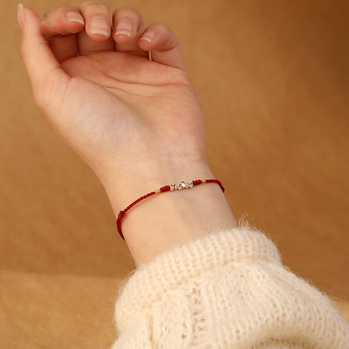 Bracelet de cheville tressé ultra fin en argent sterling 925 Buddha Stones et protection contre la chance
