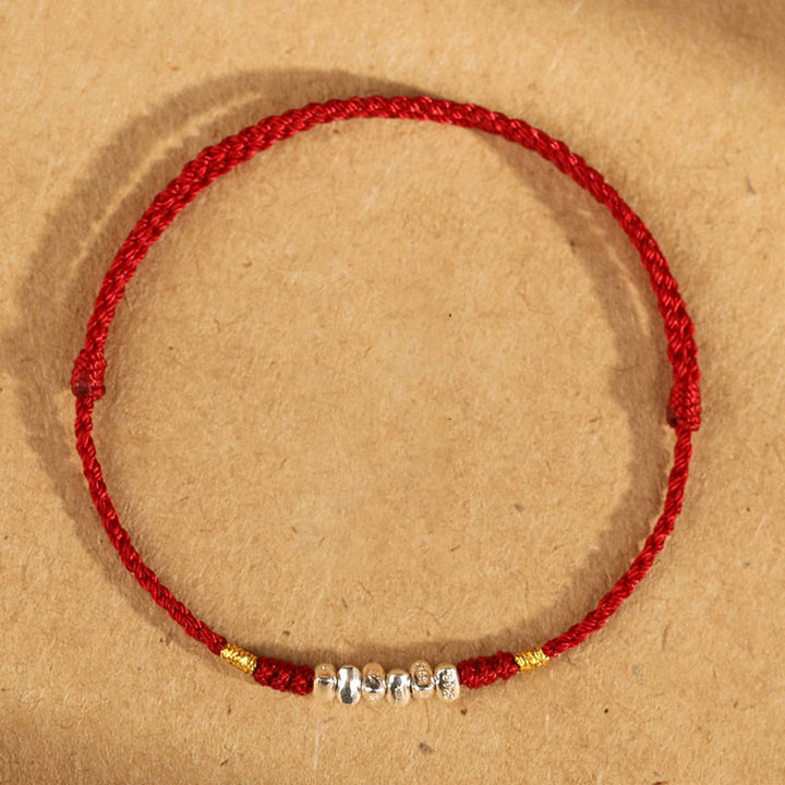 Bracelet de cheville tressé ultra fin en argent sterling 925 Buddha Stones et protection contre la chance