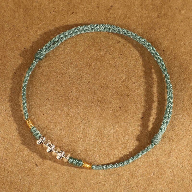 Bracelet de cheville tressé ultra fin en argent sterling 925 Buddha Stones et protection contre la chance