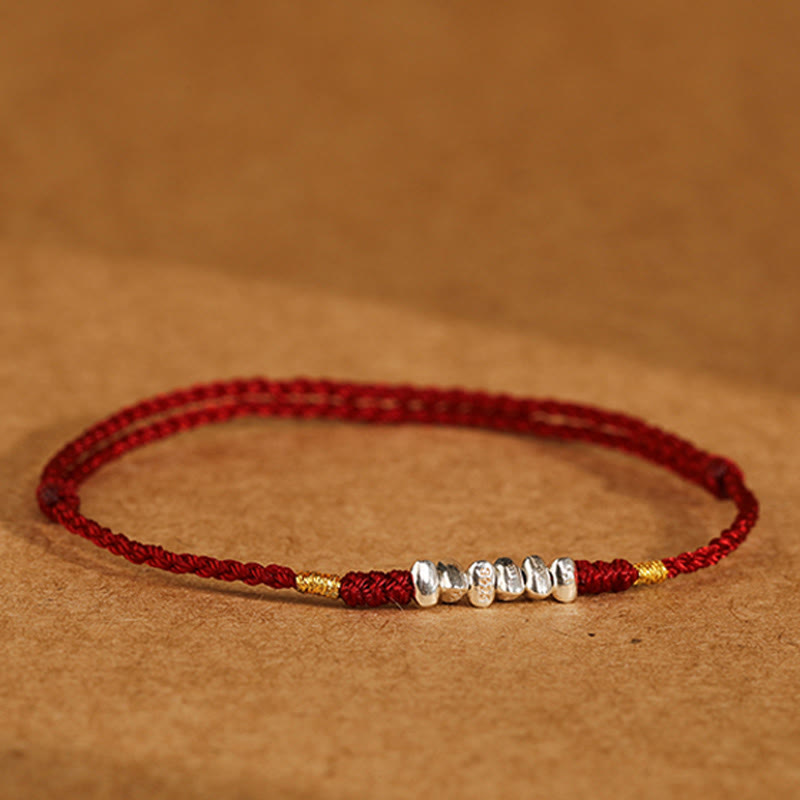 Bracelet de cheville tressé ultra fin en argent sterling 925 Buddha Stones et protection contre la chance
