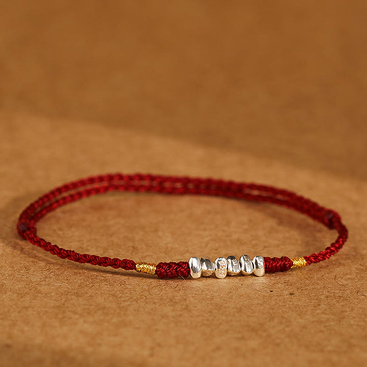 Bracelet de cheville tressé ultra fin en argent sterling 925 Buddha Stones et protection contre la chance