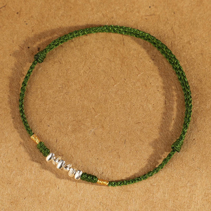 Bracelet de cheville tressé ultra fin en argent sterling 925 Buddha Stones et protection contre la chance