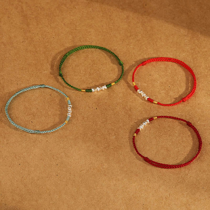 Bracelet de cheville tressé ultra fin en argent sterling 925 Buddha Stones et protection contre la chance