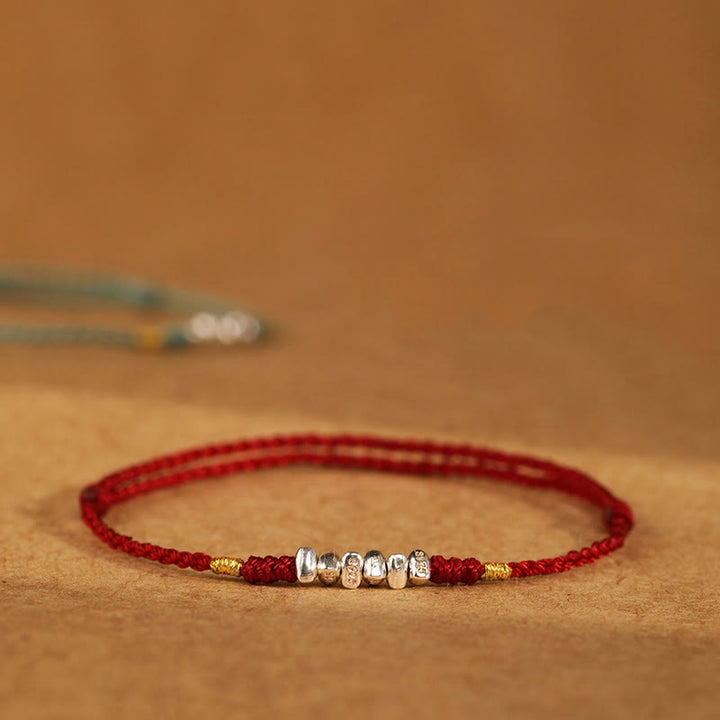Bracelet de cheville tressé ultra fin en argent sterling 925 Buddha Stones et protection contre la chance