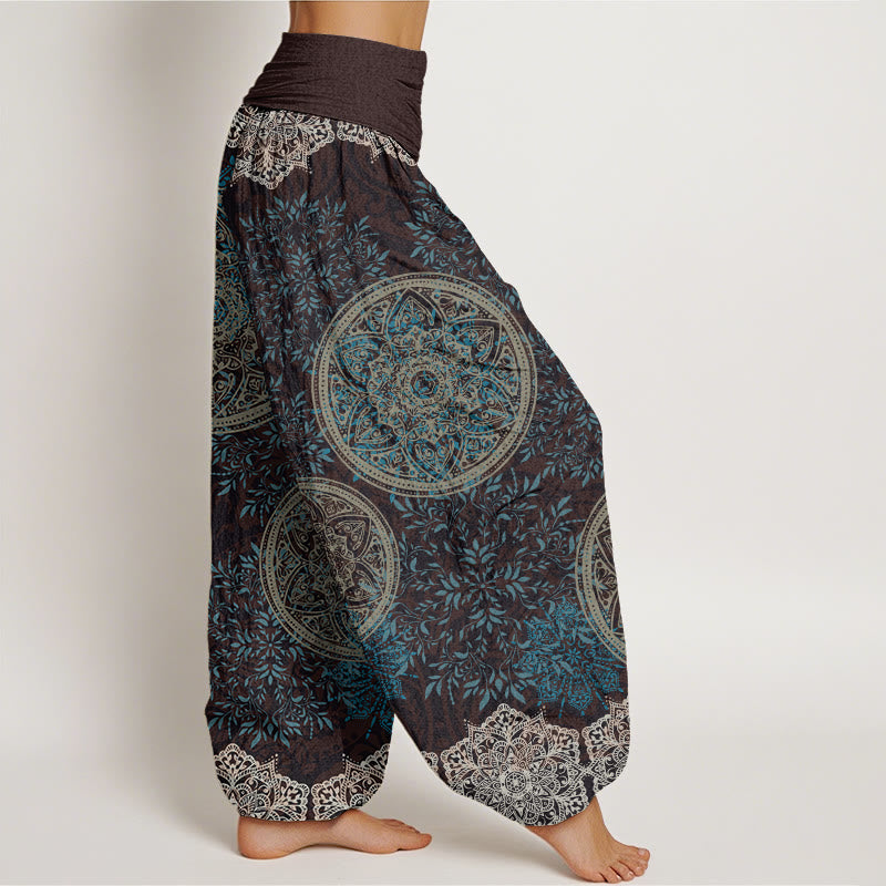 Pantalon harem à taille élastique pour femme, en coton à motif mandala et Buddha Stones - image 1