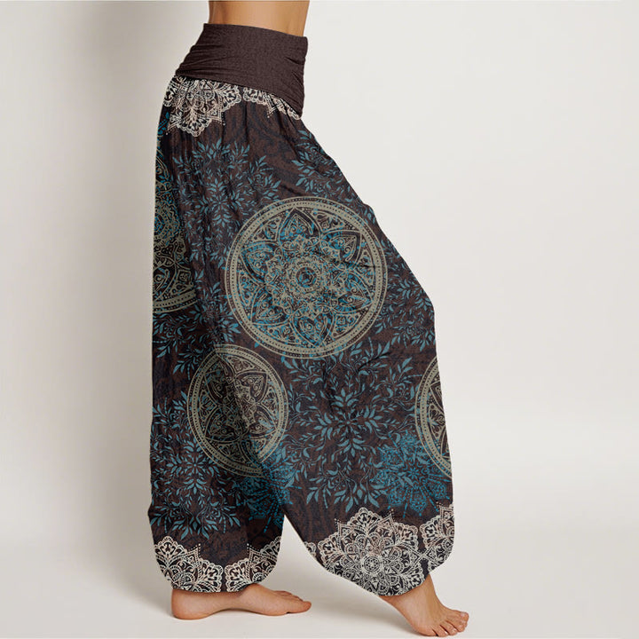 Pantalon harem à taille élastique pour femme, en coton à motif mandala et Buddha Stones - image 1