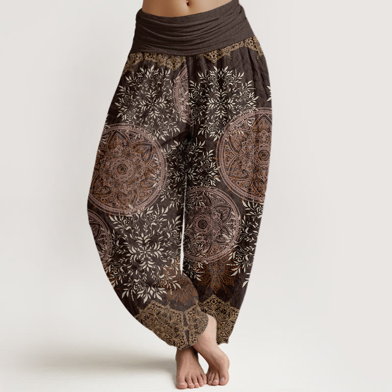 Pantalon sarouel à taille élastique pour femme avec motif mandala et Buddha Stones - SaddleBrown - US22，UK/AU26，EU54 (6XL) - image 4