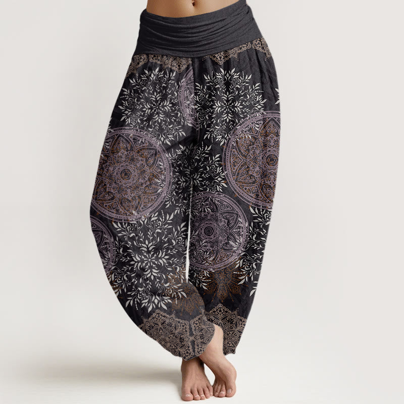 Pantalon harem à taille élastique pour femme, en coton à motif mandala et Buddha Stones - Gris sombre - US22，UK/AU26，EU54 (6XL) - image 7