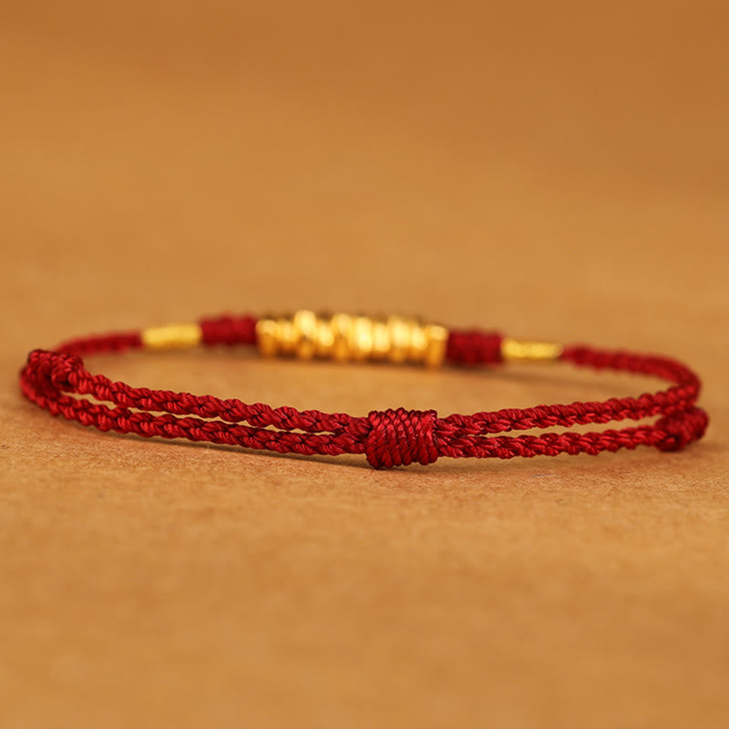 Bracelet tressé ultra fin en petites pièces de Buddha Stones en or 999 avec protection et chance