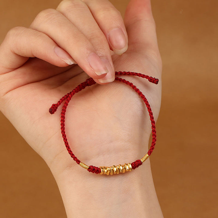 Bracelet tressé ultra fin en petites pièces de Buddha Stones en or 999 avec protection et chance