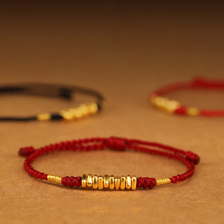 Bracelet tressé ultra fin en petites pièces de Buddha Stones en or 999 avec protection et chance