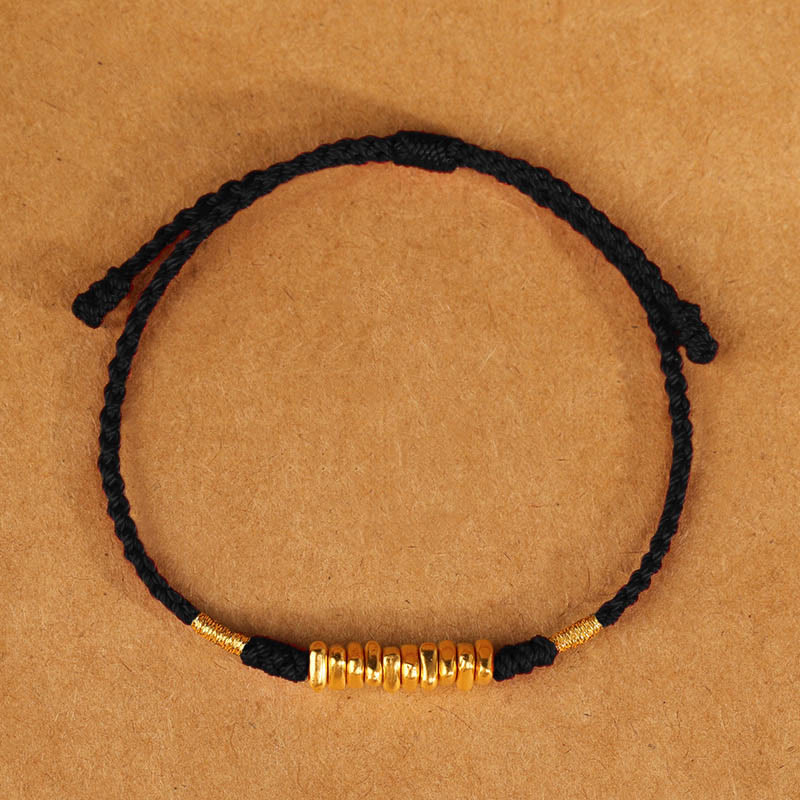 Bracelet tressé ultra fin en petites pièces de Buddha Stones en or 999 avec protection et chance
