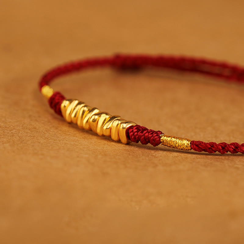 Bracelet tressé ultra fin en petites pièces de Buddha Stones en or 999 avec protection et chance