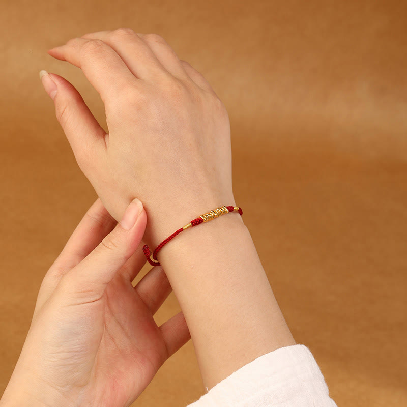 Bracelet tressé ultra fin en petites pièces de Buddha Stones en or 999 avec protection et chance