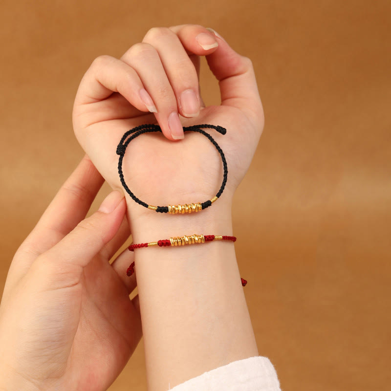 Bracelet tressé ultra fin en petites pièces de Buddha Stones en or 999 avec protection et chance