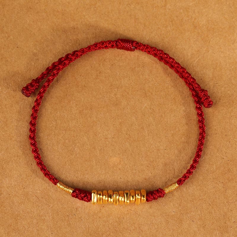 Bracelet tressé ultra fin en petites pièces de Buddha Stones en or 999 avec protection et chance