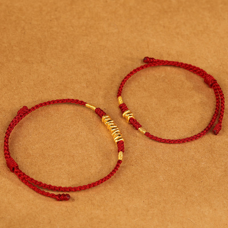 Bracelet tressé ultra fin en petites pièces de Buddha Stones en or 999 avec protection et chance