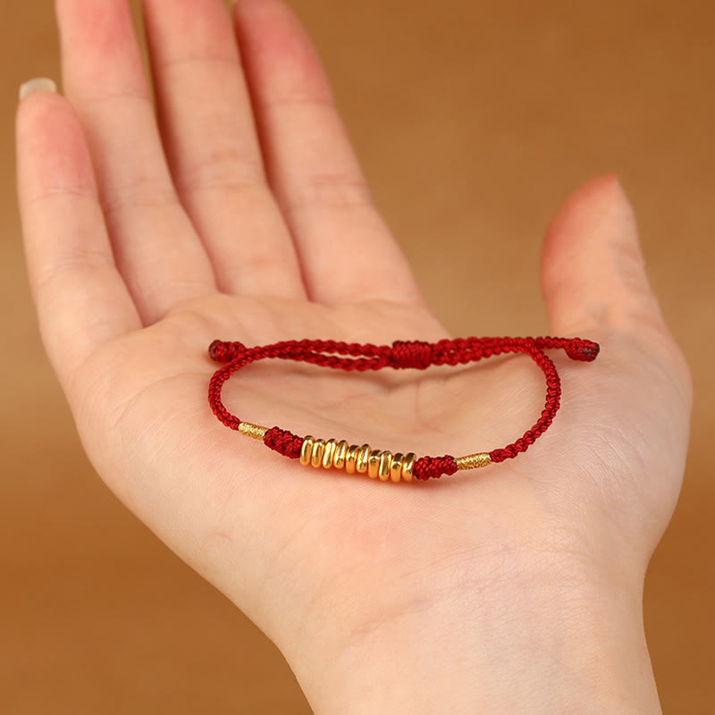 Bracelet tressé ultra fin en petites pièces de Buddha Stones en or 999 avec protection et chance