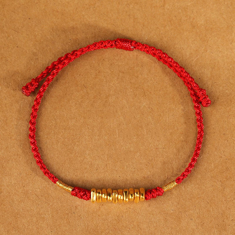 Bracelet tressé ultra fin en petites pièces de Buddha Stones en or 999 avec protection et chance