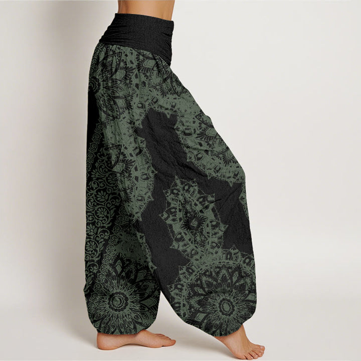Pantalon harem à taille élastique pour femme, en coton, motif mandala et fleurs parallèles, orné de Buddha Stones - image 8